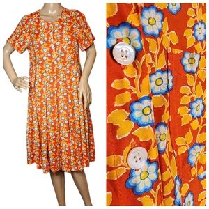 Oilily Orange Floral Button-Front Midi Dress
